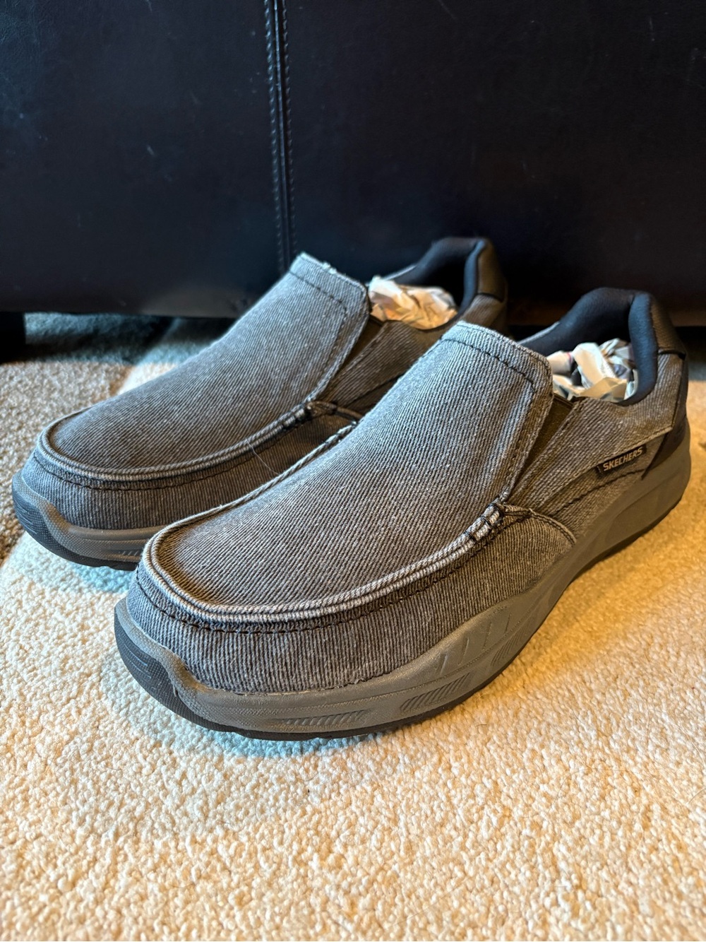 Skechers Mens Shoe Cohagen Vierra Relaxed Fit Slip-On Loafer Black/Grey - 12